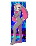 anthro breasts covering covering_breasts disney eyebrows eyelashes feet female full-length_portrait fur grey_body grey_fur half-closed_eyes hi_res judy_hopps lagomorph leporid lilidae mammal multicolored_body multicolored_fur narrowed_eyes nude portrait purple_eyes rabbit scut_tail short_tail solo standing tail toes two_tone_body two_tone_fur zootopia