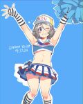  1girl abs baseball_cap blush brown_hair cheerleader commentary english_commentary gloves hat highres love_live! love_live!_sunshine!! midriff one_eye_closed panties pom_pom_(cheerleading) short_hair skirt smile solo stomach thighs toadsterz underwear watanabe_you wavy_hair 