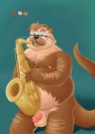  anthro balls belly body_hair brown_body brown_fur digital_media_(artwork) eyewear flaccid fur genitals glasses hair hi_res humanoid_genitalia male mammal mature_male moobs music musical_instrument mustelid nipples nude otter overweight overweight_anthro overweight_male penis pink_penis saxophone sea_otter sibluself simple_background solo tail tan_body tan_fur wind_instrument woodwind_instrument 