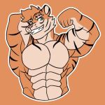abs anthro biceps big_muscles dragonjourney felid feline flexing flexing_bicep flexing_muscles fur green_eyes lats_(muscle) male mammal muscular muscular_male pantherine pecs remmy_(colt_wolf) smile solo striped_body striped_fur stripes tiger