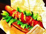  food food_focus food_wrapper frying-ammonite hot_dog hot_dog_bun ketchup lettuce mustard no_humans original still_life 