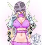  angewomon angewomon_(cosplay) blonde_hair bra breasts cosplay covered_eyes digimon digimon_(creature) digimon_frontier fairimon fairimon_(cosplay) garter_belt gauntlets gerusyu gloves helmet helmet_over_eyes large_breasts navel panties purple_bra purple_panties tongue tongue_out underwear 