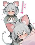  1girl affection_meter affectionate animal_ear_fluff animal_ears blush capelet english_text grey_hair heart highres index_fingers_together jewelry large_ears long_sleeves looking_at_viewer mouse_ears mouse_tail nazrin one_eye_closed pendant red_eyes simple_background tail touhou white_background yoshiyuki_(14330975) 