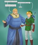 blonde_hair comic dialogue duo elf gender_transformation hair hi_res humanoid hylian king_of_hyrule link male melee_weapon nintendo saturnxart sword the_legend_of_zelda transformation weapon