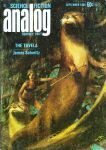 analog_science_fiction anthro cover english_text female group hi_res human john_schoenherr magazine_cover mammal mustelid otter signature text trio