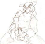  anthro balls canine clenched_teeth clothing disney don_karnage erection humanoid_penis looking_at_viewer male mammal masturbation open_mouth open_shirt penis shirt sketch solo talespin teeth vein wolf 