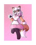 absurd_res accessory anthro bow_ribbon breasts canid canine clothed clothing costume dress female fennec_fox fluffy fluffy_tail fox hair hair_accessory hair_bow hair_ribbon hi_res katgod101 kemono legwear lilith_(itsvalarie) looking_at_viewer maid_uniform mammal paws ribbons smile solo tail thigh_highs true_fox uniform