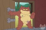 absurd_res amphibia_(series) amphibian anthro balls belly bog_(amphibia) disney erection frog genitals hi_res humanoid_genitalia humanoid_penis looking_at_viewer male moobs muscular nipples overweight overweight_male penis pondart_studios red_body solo toad_(frog)