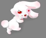  anus barrette blush cherry chest_tuft cute female flower fluffy fluffy_tail food fruit fur jewelpet jewelry lagomorph long_ears looking_at_viewer looking_back mammal necklace plant presenting pussy rabbit red_eyes ruby_(jewelpet) solo tuft white_fur めろふぃん 