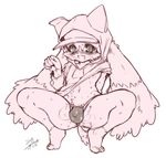  anthro blush bulge cat clothed clothing crouching feline hat hoodie kemono klonoa klonoa_(series) long_ears looking_at_viewer male mammal monochrome nipples open_mouth shaolin_bones smile solo sweat tiptoes underwear video_games 