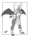  2017 absurd_res anthro areola argento bat breasts clothed clothing female footwear greyscale hi_res high_heels mammal membranous_wings monochrome nipples one_breast_out rouge_the_bat shoes simple_background solo sonic_(series) white_background wings 