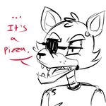  2015 animatronic anthro canine dialogue english_text eye_patch eyewear five_nights_at_freddy&#039;s fox foxy_(fnaf) inkyfrog machine male mammal restricted_palette robot sharp_teeth simple_background solo teeth text video_games white_background 