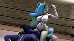  2017 absurd_res anthro anthrofied armpits big_breasts blood boxing_gloves breasts clothed clothing cosmic_hair crown cutie_mark duo equine facesitting female fighting_ring friendship_is_magic hair hair_over_eye hi_res horn inside isisazza lying mammal multicolored_hair my_little_pony navel nipples on_back princess_celestia_(mlp) princess_luna_(mlp) purple_eyes straddling sweat thong topless unicorn 