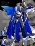  1girl armor armored_dress arms_at_sides black_background blue_cape blue_dress breastplate brown_hair call_of_cthulhu cape character_name commentary_request copyright_name couter covered_face cuisses curtained_hair different_zoom_layer dress faulds flag freckles full_armor full_body fur-trimmed_cape fur-trimmed_dress fur_trim gauntlets gorget greaves helm helmet highres holding holding_flag jeanne_no_ryouken knight lips looking_at_viewer multiple_expressions parted_bangs parted_lips pauldrons pelvic_curtain plackart poleyn rerebrace reverse_trap sabaton sallet shimezaki_(shimezaki_trpg) short_hair shoulder_armor shoulder_spikes side_cape solo spikes standing zoom_layer 
