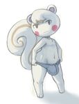  animal_crossing anthro barefoot bulge clothed clothing front_view full-length_portrait looking_at_viewer low-riding male mammal marshall_(animal_crossing) navel nintendo pinup portrait pose rodent solo somnamg squirrel standing thick_hips topless unimpressed video_games 