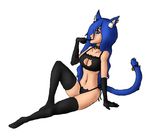  animal_humanoid aurin blue_hair bra cat_humanoid cat_lingerie cleavage_cutout clothed clothing collar feline female hair humanoid legwear lingerie mammal panties simple_background solo thigh_highs underwear wildstar 