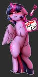  2017 blush captainpudgemuffin english_text equine feathered_wings feathers female feral friendship_is_magic glowing hair hi_res horn looking_at_viewer magic mammal my_little_pony pussy pussy_juice simple_background solo text twilight_sparkle_(mlp) winged_unicorn wings 
