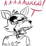  2015 animatronic anthro canine dialogue english_text eye_patch eyewear five_nights_at_freddy&#039;s fox foxy_(fnaf) inkyfrog machine male mammal reaction_image restricted_palette robot sharp_teeth simple_background solo teeth text video_games white_background 