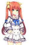  1/7_no_mahoutsukai 1girl aqua_eyes back_bow blue_bow blue_bowtie bow bowtie breasts buttons closed_mouth collarbone corset cowboy_shot double-breasted frilled_skirt frilled_sleeves frills game_asset grey_bow grey_sailor_collar hair_bow hair_ornament hands_on_own_hips ichijo_himari impossible_clothes juliet_sleeves long_hair long_sleeves looking_at_viewer miniskirt multiple_hair_bows non-web_source official_art puffy_sleeves red_hair sailor_collar school_uniform self-datamine shirt shrug_(clothing) sidelocks simple_background skirt sleeve_cuffs small_breasts solo striped_clothes tachi-e tel-o transparent_background twintails very_long_hair white_corset white_shirt white_skirt yellow_bow 