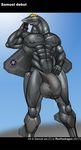  2017 abs aircraft airplane anthro balls big_balls big_penis bulge clothing english_text green_eyes half-closed_eyes hand_on_hip jet living_aircraft living_machine looking_at_viewer machine male muscular muscular_male not_furry pecs penis precum renthedragon smile solo text thong 
