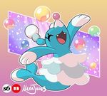  blue_body brionne bubble cute eyes_closed mammal marine narajones nintendo pinniped pok&eacute;mon seal smile solo video_games 