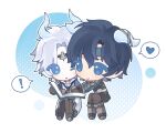  ! 2boys angert_(infinity_nikki) aqua_headband aqua_shirt armor belt black_hair blue_background blue_eyes blue_horns blue_scales blue_tunic book boots brown_belt brown_boots brown_gloves brown_pants brown_ribbon brown_shrug chibi chinese_commentary circlet coat collared_shirt colored_eyelashes commentary_request dragon_boy dragon_horns gloves grey_hair hair_between_eyes halftone halftone_background happy headband heads_together heart high_collar highres holding holding_book horn_ornament horn_ribbon horns huaiying555 infinity_nikki knee_boots long_sleeves looking_at_another male_focus meghill_(infinity_nikki) midriff multiple_boys nikki_(series) one_eye_closed open_book outline outstretched_arms pants parksolian_(infinity_nikki) parted_bangs pauldrons pointy_ears reading ribbon shirt short_hair shoulder_armor shrug_(clothing) sitting sleeveless sleeveless_coat speech_bubble spoken_exclamation_mark spoken_heart surprised tan tassel tunic two-tone_background white_background white_coat white_outline white_shirt yaoi 