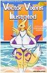  2017 angry anthro bald beach big_breasts bikini blue_eyes blush breasts clothing digimon female formula9 front_view fur huge_breasts hyper hyper_breasts magazine model nipple_slip nipples renamon sea seaside simple_background sky solo swimsuit tuft video_games water 