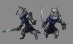  2017 anthro armello armor canine clothed clothing fur grey_background grey_fur male mammal melee_weapon purpleground02 simple_background solo sword thane_(armello) weapon wolf 