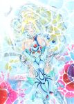  2girls aqua_skin bad_id bad_twitter_id bare_shoulders blindfold blonde_hair blue_helmet blue_one-piece_swimsuit breasts caustics clam cleavage closed_eyes clothing_cutout colored_skin commentary_request coral covered_eyes digimon digimon_(creature) digimon_story:_time_stranger dress feathers fins front-to-back head_fins helmet highres large_breasts light_rays long_hair miura_satoru monster_girl multiple_girls navel navel_cutout o-ring o-ring_bottom o-ring_panties one-piece_swimsuit panties partially_submerged ranamon red_eyes see-through_clothes see-through_dress side_cutout smile stomach_cutout strapless strapless_dress sunbeam sunlight swimsuit underwear venusmon very_long_hair water wet wet_clothes wet_dress white_dress white_feathers yuri 