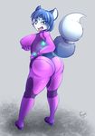  anthro big_breasts bodysuit breasts butt canine clothing female fox fyxe_(artist) krystal looking_at_viewer looking_back mammal nintendo overweight skinsuit smile solo standing star_fox thick_thighs tight_clothing tongue tongue_out video_games 