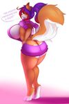 anthro big_breasts breasts butt canine clothed clothing english_text female fox fyxe_(artist) huge_breasts looking_back mammal overweight skimpy solo standing text thick_thighs xaenyth 