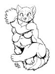  black_and_white breasts featureless_breasts female fluffy fluffy_tail line_art looking_at_viewer mammal monochrome nude rick_griffin signature smile tail_hug tanuki 