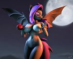  2016 3d_(artwork) anthro anthrofied apple bat_pony bat_wings big_breasts breasts digital_media_(artwork) female flutterbat_(mlp) fluttershy_(mlp) food friendship_is_magic fruit hair hi_res holding_object isisazza looking_away membranous_wings moon my_little_pony navel night nipples nude outside pink_eyes pink_hair portrait solo standing three-quarter_portrait wings 