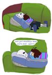  animated_skeleton bone clothed clothing comic dialogue hair human male mammal not_furry protagonist_(undertale) sans_(undertale) skeleton sofa tc-96 text undead undertale video_games 