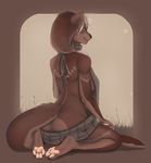 anthro breasts butt clothed clothing dafka female fur hair kneeling mammal mustelid otter side_boob smile solo thick_thighs virgin_killer_sweater 