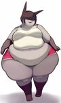  anthro belly big_belly brown_hair clothed clothing eyes_covered female hair obese open_mouth overweight partially_clothed pewbutt ssbbw thick_thighs wide_hips 