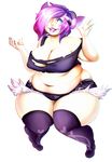  big_breasts breasts clothing female hair horn humanoid ittybittyshark navel nipple_bulge obese open_mouth overweight solo torn_clothing 
