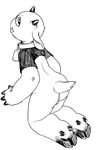  1_eye anthro backsack balls bell_collar black_and_white bottomless butt caprine clothed clothing collar crop_top goat hooves horn kigoh-neko kneeling looking_at_viewer looking_back male mammal medama_yagi monochrome perineum rear_view shirt solo tongue tongue_out 