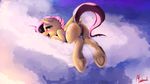  2017 anus blush butt cloud cutie_mark equine feathered_wings feathers female feral fluttershy_(mlp) friendship_is_magic hair hooves looking_at_viewer mammal miokomata my_little_pony on_cloud open_mouth outside pegasus pink_hair pussy solo underhoof wings 