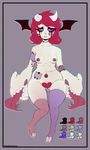  breasts female hair horn humanoid ittybittyshark looking_at_viewer model_sheet monster_girl_(genre) nipples not_furry nude purple_eyes slightly_chubby solo undead wings 