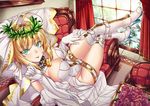  :p ahoge bangs belt blonde_hair blush bow breasts bridal_veil buckle chain chair cleavage clenched_hand closed_mouth couch crossed_legs curtains day detached_collar detached_sleeves elbow_gloves eyebrows_visible_through_hair eyes_visible_through_hair fate/extella fate/extra fate/extra_ccc fate_(series) flower frills fringe_trim from_above from_side full_body gloves green_eyes groin hair_bow hair_intakes hand_on_own_thigh hand_up high_heels highleg highleg_leotard highres indoors large_breasts laurel_crown leaning_back leotard lock looking_at_viewer looking_back loose_belt nero_claudius_(bride)_(fate) nero_claudius_(fate)_(all) on_couch padlock pink_flower pink_rose pleated_skirt puffy_detached_sleeves puffy_sleeves rose rug shiny shiny_skin shirokuma_a showgirl_skirt sideboob sidelocks sitting skirt stool strapless strapless_leotard studded_belt table thighs tongue tongue_out tree_branch veil white_bow white_gloves white_legwear white_leotard white_skirt white_sleeves wide_sleeves window zipper zipper_pull_tab 