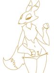  2017 anthro chest_tuft clothed clothing digimon female half-closed_eyes monochrome panties renamon simple_background solo the_weaver tuft underwear white_background 