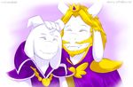  &lt;3 asgore_dreemurr asriel_dreemurr beard boss_monster caprine collar crown duo facial_hair fur goat hangs horn long_ears mammal pendant riznben simple_background undertale video_games white_fur 