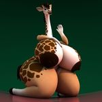  3d_(artwork) anthro anthroanim areola big_breasts breasts digital_media_(artwork) female fur giraffe hair huge_breasts hyper hyper_breasts kenja_giraffe looking_at_viewer mammal nipples nude simple_background sitting smile solo waving wide_hips 