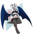  anthro armpits bra canine clothing female garter hair horn hybrid legwear lingerie looking_at_viewer mammal overweight smile solo stockings teil underwear wings 