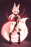  2016 animal_humanoid armpits aura big_tail black_sclera breasts canine clothed clothing female footwear fox fox_humanoid fully_clothed glowing glowing_eyes hair hi_res huge_tail humanoid inner_ear_fluff japanese_clothing magic mammal pale_skin pigtails red_eyes red_glow sandals slit_pupils smile smirk solo standing sub-res suzu_(sub-res) thick_thighs torn_clothing undressing white_hair wide_hips 