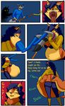  anthro belly big_belly blue_hair butt carmilita_fox comic dialogue ear_piercing female hair metalforever open_mouth piercing post_vore sly_cooper sly_cooper_(series) stomach_noises text video_games vore 