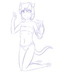  clothed clothing female flat_chested horn humanoid kneeling line_art looking_at_viewer not_furry partially_clothed pointy_ears sila_(thundragon) simple_background sketch smile solo tennegrin thundragon underwear white_background 