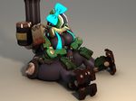  2017 3d_(artwork) anthroanim areola bastion_(overwatch) big_breasts big_butt breasts butt clothing crossgender digital_media_(artwork) erect_nipples huge_butt machine nipples not_furry overwatch ranged_weapon robot sitting solo video_games weapon wide_hips 