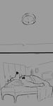  al_(weaver) anthro bed bedding blanket canine cervine clothed clothing comic deer disney duo fur hi_res hooves lying mammal monochrome pack_street partially_clothed pillow replytoanons size_difference topless velvet_roe_(weaver) wolf zootopia 